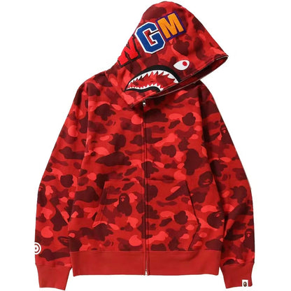 BAPE Red Camo Shark Full Zip Hoodie