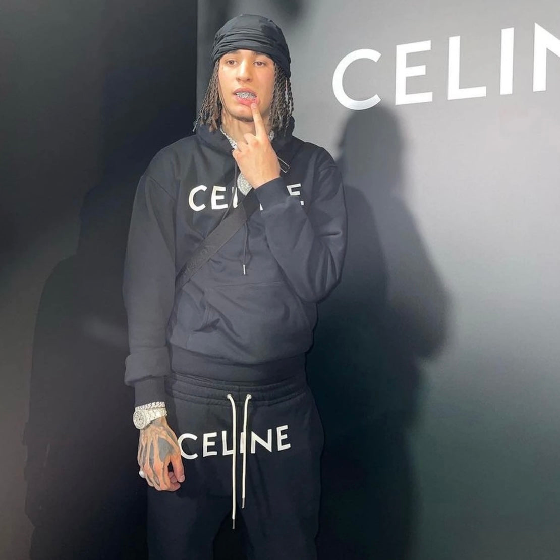 Celine Tracksuit In Cotton Fleece-Black/White