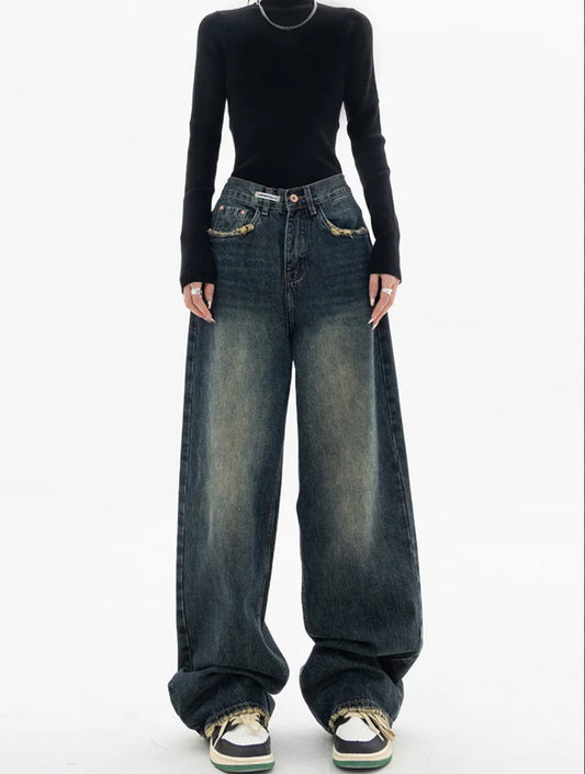 Dark Washed Vintage Baggy Boyfriend Jeans