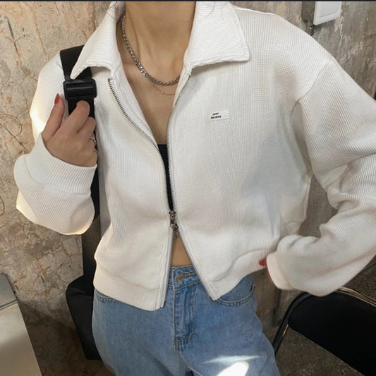 Crop jacket with zip in white or gray