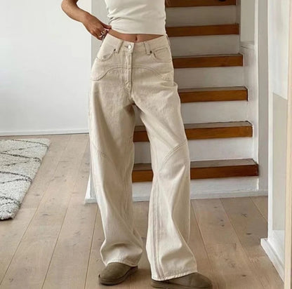 Vintage White Baggy Boyfriend Jeans with Splice