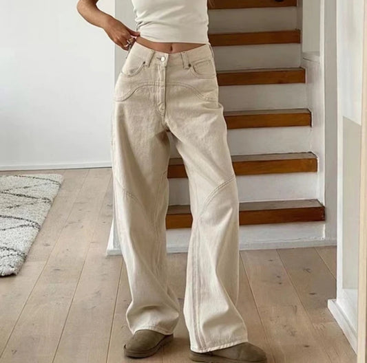 Vintage White Baggy Boyfriend Jeans with Splice