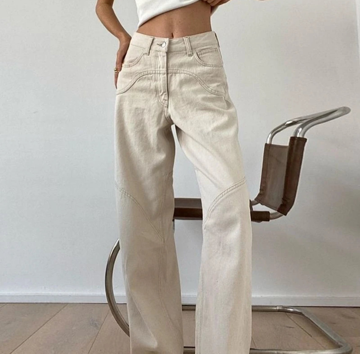 Vintage White Baggy Boyfriend Jeans with Splice