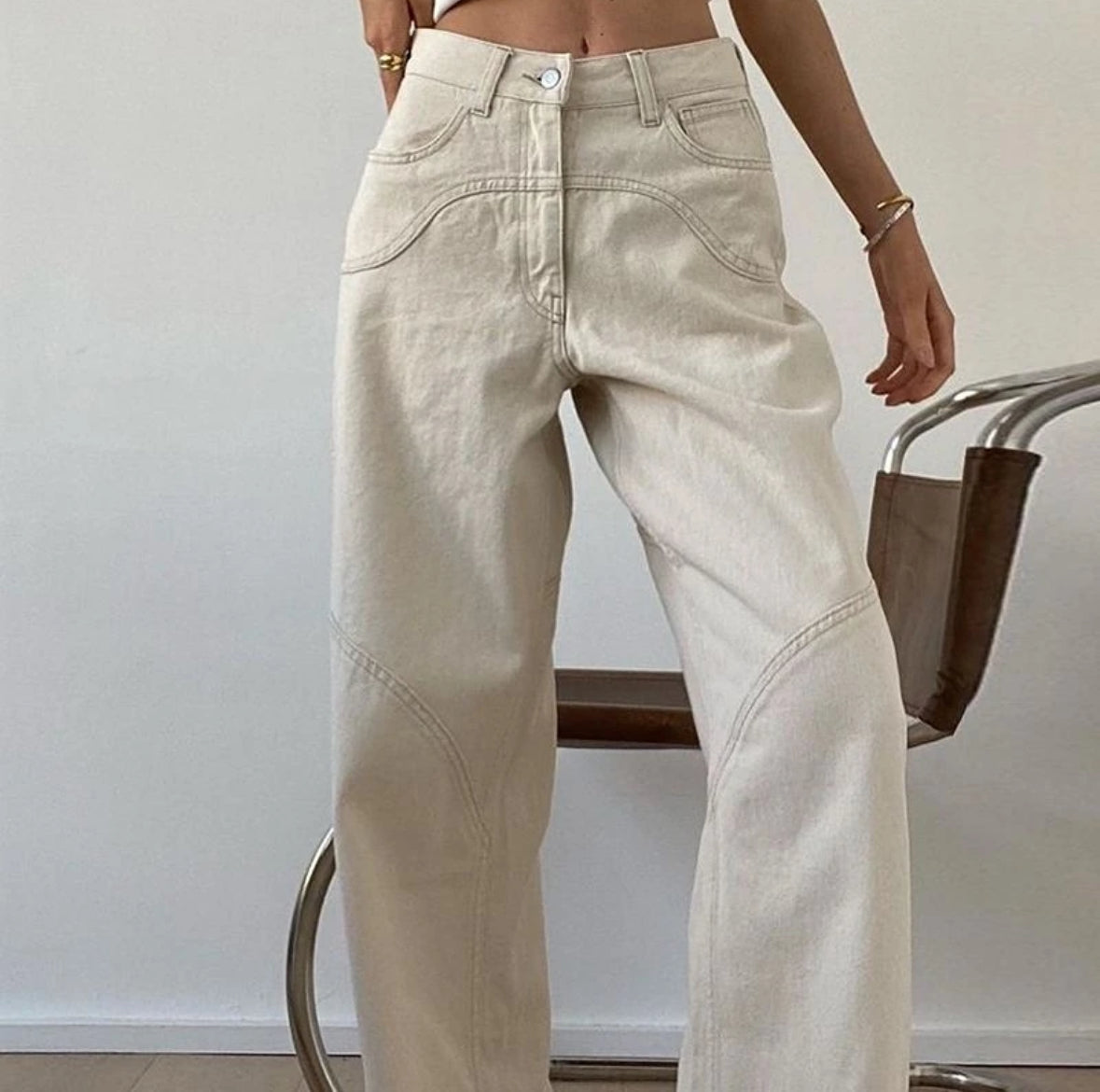 Vintage White Baggy Boyfriend Jeans with Splice