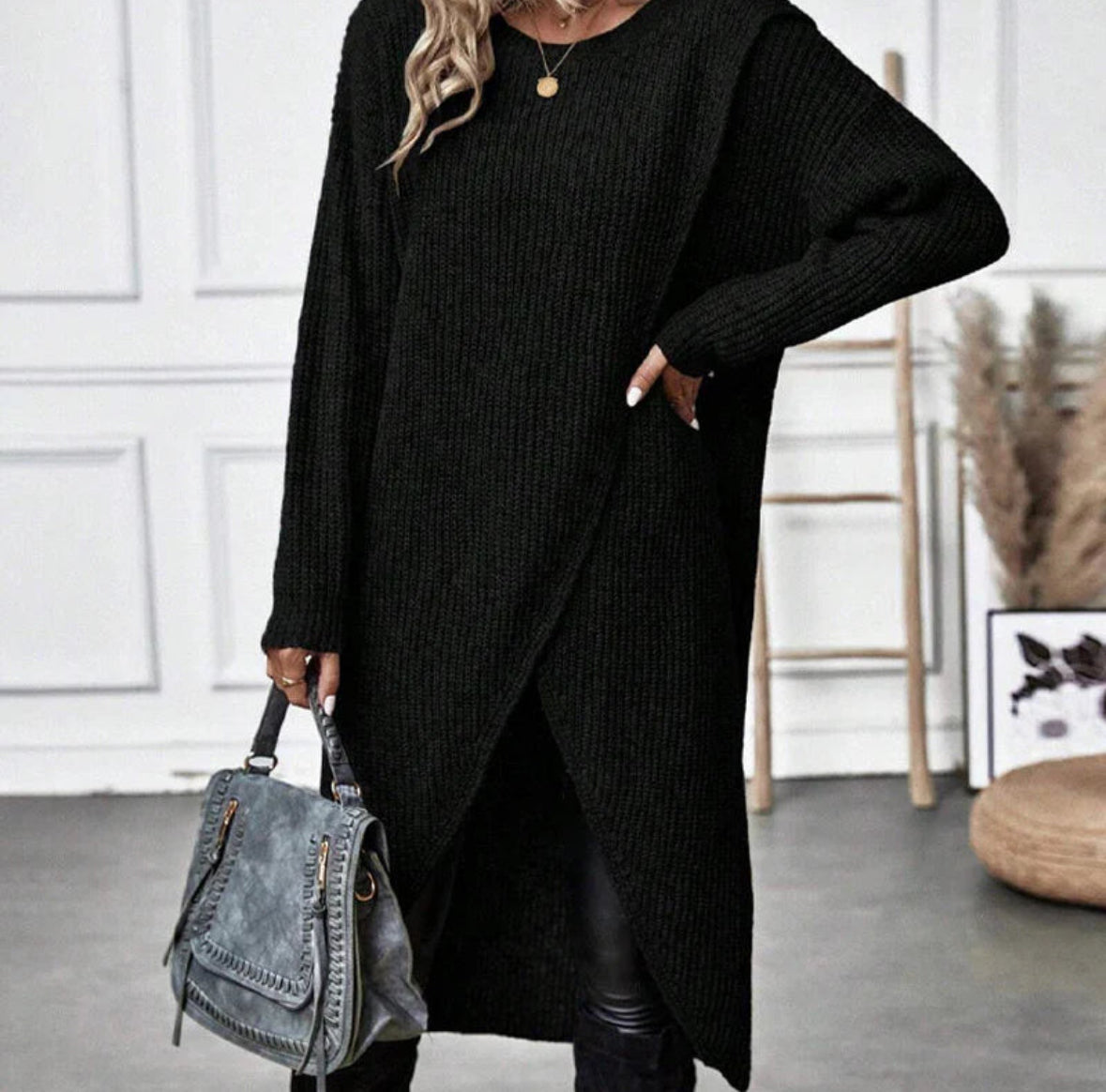 Irregular Hem Solid Color Sweater Dress