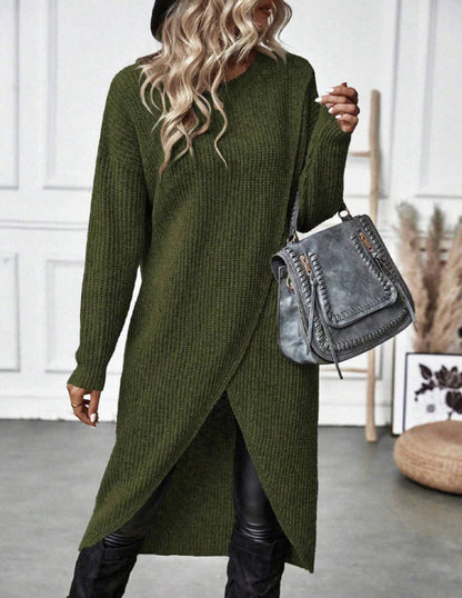 Irregular Hem Solid Color Sweater Dress