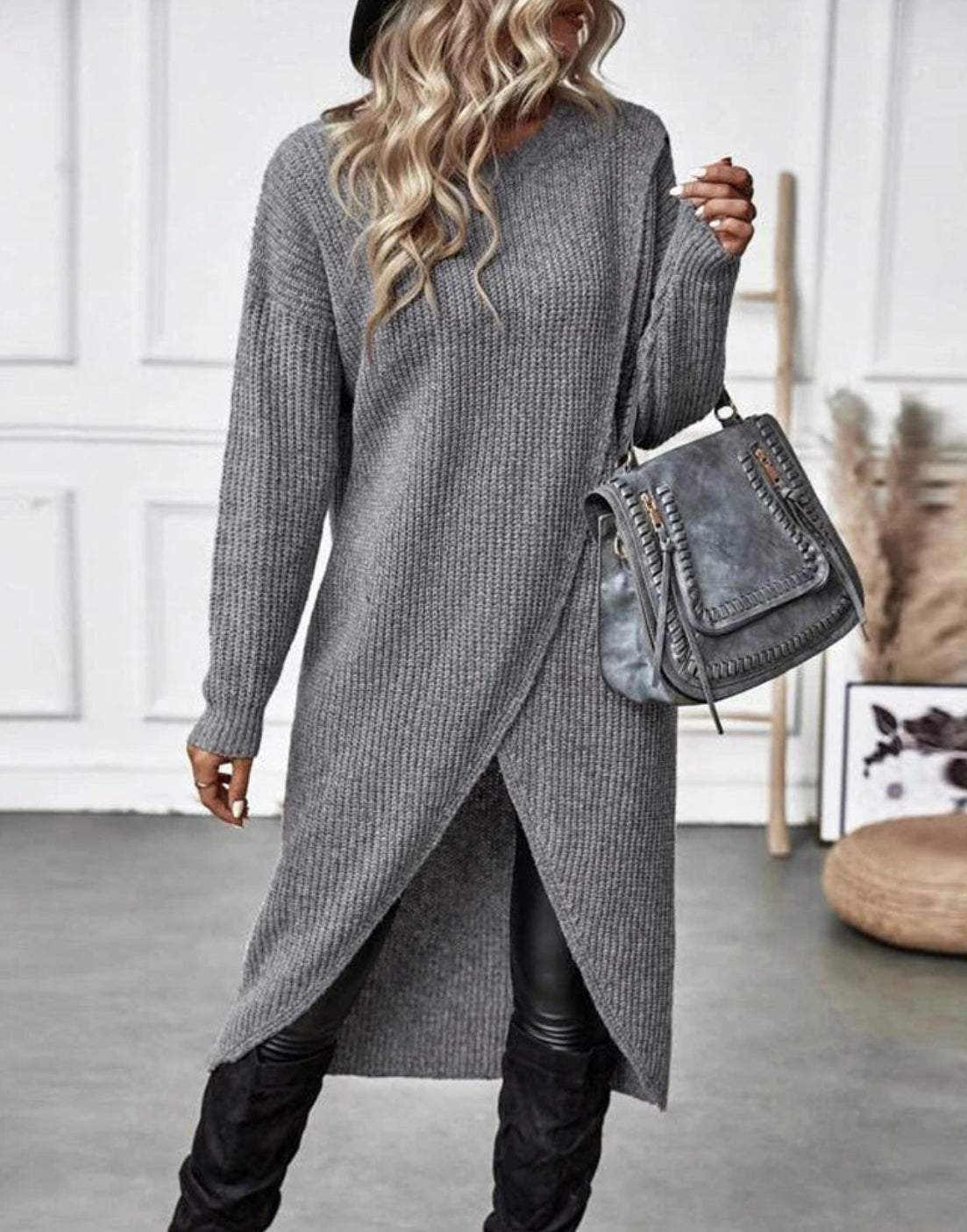 Irregular Hem Solid Color Sweater Dress