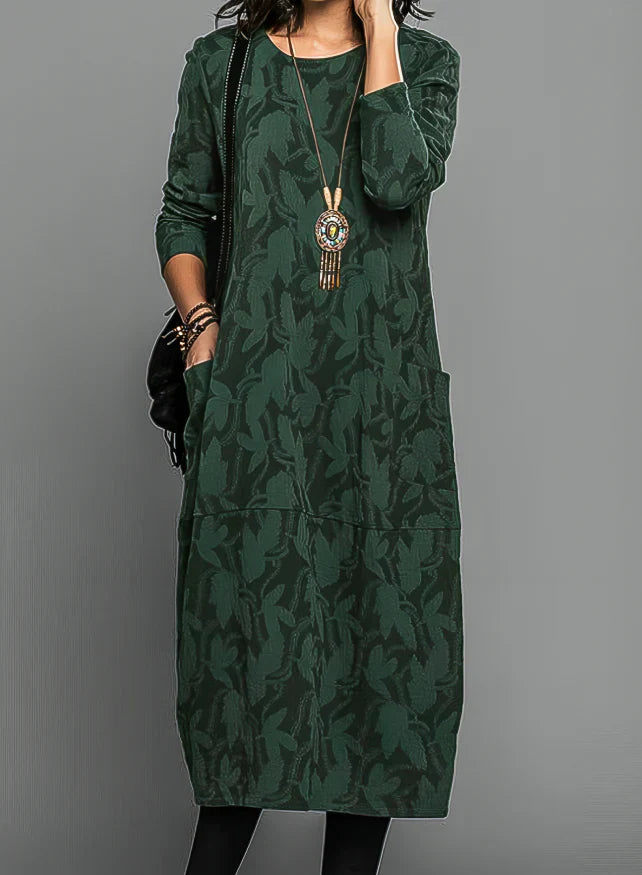 Adel - Long sleeve print pocket dress