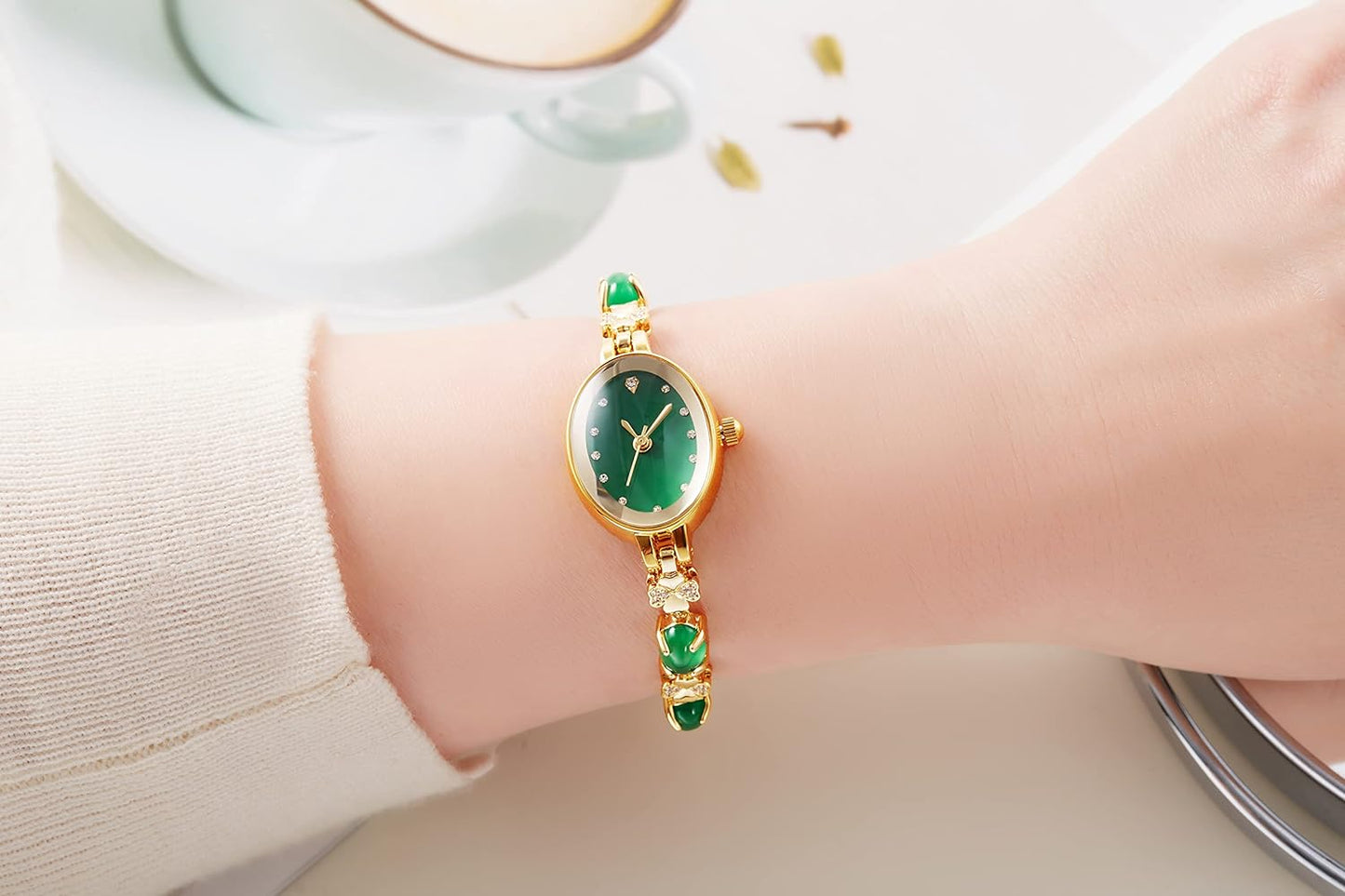 Elegant jade wristwatch for women